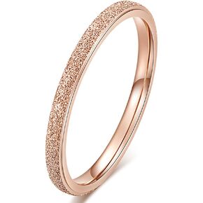 Fashion Month Womens 2mm Stainless Steel Rose Gold Sand Blast Finish Wedding Band Engagement Domed Thin Edge Ring