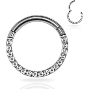 1PC 6mm G23 Titanium Body Piercing Rings for Nose Ear Lip Septum Conch Daith Lobe Helix Tragus Cartilage,16G,Hinged Clicker Segment Hoop with CZ paved in Saudi Arabia