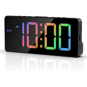 AMIR Digital Clock Large Display, LED Alarm Clock for Bedroom, USB/Battery Powered Beside Clock with Date, 12/24H, 3 Levels Volume, 4 Alarm Modes, Brightness Adjustment, DST, Night Mode Clock Kids