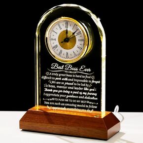 Glass Clock Gifts for Wife from Husband with Wooden Light Base, Personalized Gift for Wife Who Has Everything on Birthday Valentine's Day, Presents for Her on Christmas Home Desk Clock