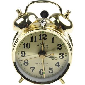 Gold Metal Twin Bell Alarm Clock, Manual Wind Up Vintage Gold Table Desk Alarm Clock, Mechanical Alarm Clock Wind Up Horseshoe Mechanical Gold Alarm Clock