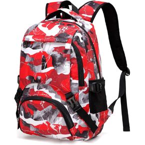 BLUEFAIRY Boys Backpack for School Bookbag for Kids Girls Elementary Middle School Bags for Teens Mochila Escolar para Niños 8-10 Back to School Gifts Large Compartment Camo Red