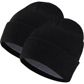 2 Pack Winter Beanie Hats for Women Men Fleece Lined Beanie Knit Cuffed Hat Warm Outdoor Skull Cap for Cold Winter