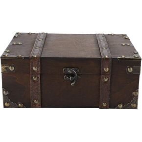 Vintage Wooden Boxes with Lock,Wooden Storage and Decorative Box Treasure Jewelry Chest,Handcrafted Decorative Boxes with Lids for Home Decor (6282‑2302GK10 Grey + Lock)
