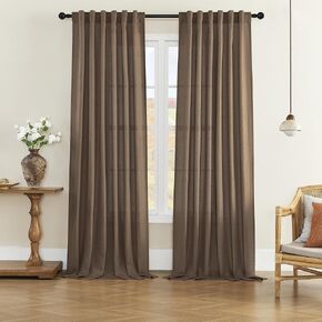 Linen Curtains 102 Inches Long for Living Room Bedroom 2 Panels Rod Pocket and Back Tab Light Filtering Large Window Drapes Ivory Natural Sheer Curtains 102 Inch for Patio