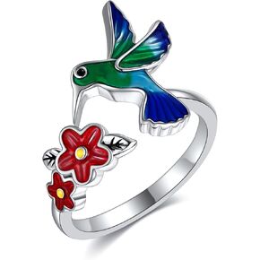 Hummingbird Adjustable Rings 925 Sterling Silver Humming Bird Open Rings Jewelry Present for Women