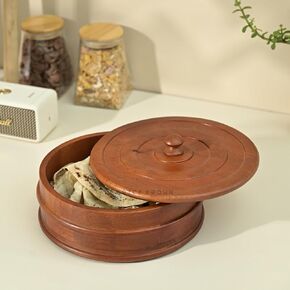 ® Handcrafted Enamel Coated Wooden Bliss Roti Box | Chapati Box for Kitchen | Hot Pot Casserole for Roti Server Tableware Serving | Case Roti Dabba with Lid (8.8 × 8.8 × 4.5 Inch)
