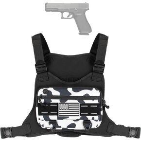 Sports Chest Bag for Men, Tactical Backpack Fits Pistol, Adjustable Anti Theft Chest Pack Breathable Running Vest Pouch, Water Resistant Reflective for Workouts Motorcycle Cycling&Hiking