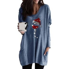 BOFETA Women's Merry Christmas Crewneck Long Shirt Sweatshirts Funny Xmas Long Sleeve Pockets Pullover