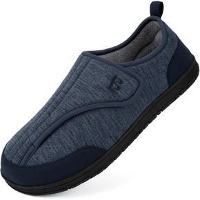 LongBay Men's Wide Slippers Adjustable Diabetic House Shoes Comfy Swollen Edema Slippers Indoor Outdoor Navy Blue 9