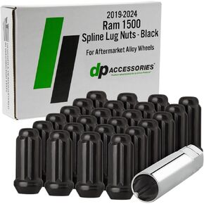 DPAccessories Lug Nuts Compatible with 2019-2024 Ram 1500 - with Aluminum Aftermarket Wheels - Black Lug Nuts - DR152A-BK/024 - Aftermarket Wheel Lug Nuts - Spline Lug Nut Set