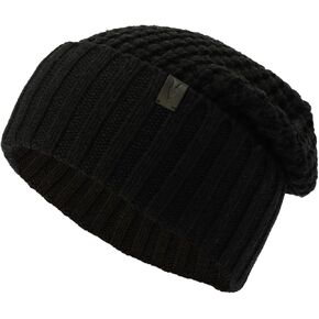 AllSaints Men's Waffle Stitch Beanie, Knit Hat with Logo Design, CINDEER Black Marl