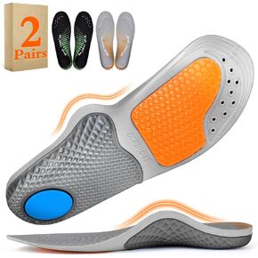 2Pairs,Insoles Men Work Boots Standing All Day High Arch Heavy Duty Support Flat Feet Orthopedic Insoles for 220+lbs Work Insoles Relief Plantar Fasciitis Heel Pain（Black&Grey） L