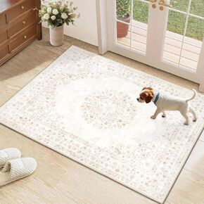 5x7 Area Rugs for Living Room: Washable Vintage Rug Indoor Soft Non-Slip Distressed Floor Carpet for Bedroom Dining Room Nursery Home Office (Beige, 5'x7')