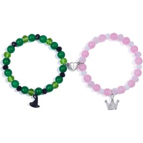 Miss Pink Elphaba Galinda Friendship Matching Bracelet for Best Friend Couples, Wicked Movie Merch Gifts Crown Witch Hat Matching Bracelets Bff Jewelry Christmas Gifts for Fans Friends Party Decor