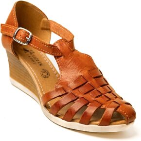 Mexico en la Piel Women's Huarache Sandals - Genuine Leather, Closed Toe, Wedge Heel 2.5 Inches, Handmade in Mexico - Available in 3 Unique Designs with Slip-On & Ankle Strap Options