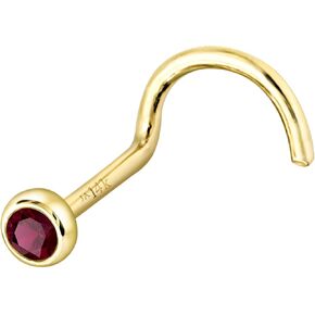 Solid 14K Gold Nose Screw Stud Bezel Set Ruby 22G Cork-screw Nose Stud - 14K White Gold / 14K Yellow Gold July Birthstone Nose Ring Stud in Kuwait
