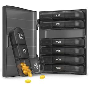 Weekly Stackable Pill Organizer, 3 Times A Day Pill Organizer Box Morning, Noon and Evening, 7 Stackable Compartments