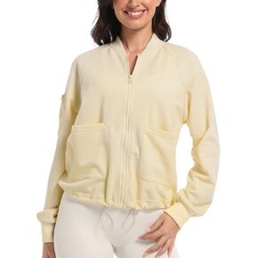 andy & natalie Lightweight Jacket Womens Zip Up Sweatshirt Bomber Collar Drawstring Fashion Casual Fall Jacket Trendy Coat