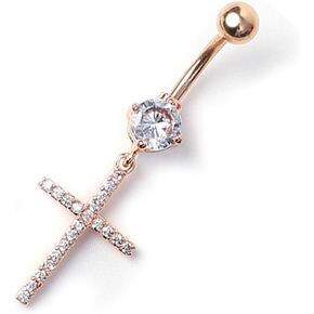 CZ Cross Dangle Belly Button Rings 14G Stainless Steel Belly Navel Barbell Rings Sparkling Body Piercing Jewelry for Women Girls
