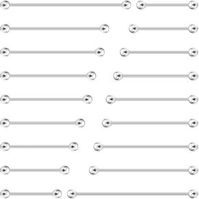 BodyAce 14G Crystal Long Industrial Earrings, Surgical Steel Industrial Bar Piercing Jewelry, Flexible Cartilage Earring Helix Conch Piercing Jewelry for Men Women 1 1/2"(38mm)