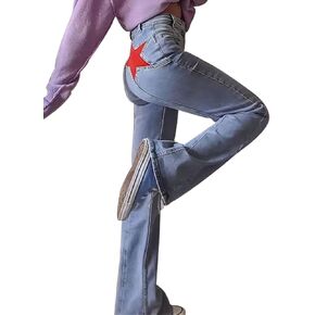 Women's Tight Fit Star Graphics Jeans Butt Liftting Denim Pants Mid Waist Stretchy Trousers