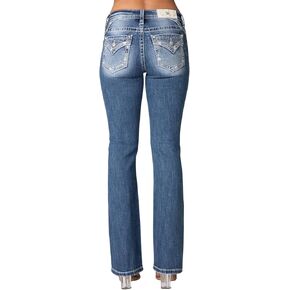 Miss Me Women's Metallic Border Faux Flap Pocket Mid-Rise Bootcut Jeans