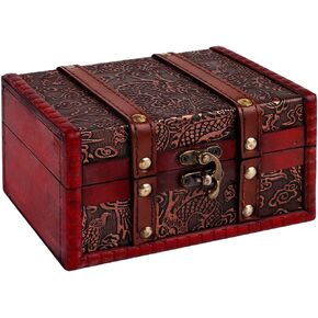 WaaHome Treasure Chest 6.2" Wood Treasure Box Vintage Decorative Box Pirate Treasure Chest for Kids Prizes Jewelry Keepsake Box with Lids for Women Men Girls Boys Gifts Home Decor