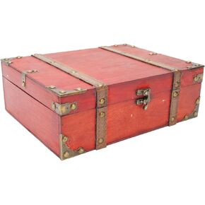 Treasure Chest Rectangle Wood Treasure Box Toy Storage Case with Latch, Vintage Handmade Home Decorations Craft Box for Jewelry(23.5 x 32 x 11.5cm)