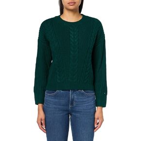 Tommy Hilfiger Womens Solid Crewneck Casual Sweater, Forest, Medium
