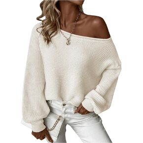 WDIRARA Women's One Shoulder Long Sleeve Oversized Sweater Asymmetrical Pullover Knit Top
