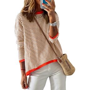 PRETTYGARDEN Womens Fall Striped Sweaters Long Sleeve Crewneck Color Block Lightweight Knit Pullover Tops 2024 Trendy Outfits