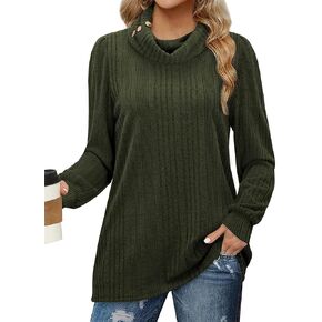 Women's Fall Sweaters 2024 Turtleneck Tunics Tops for Leggings for Women Button Casual Pullover Sweatshirts