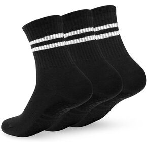 3 أزواج من جوارب البيلاتس مع مقابض للنساء، جوارب يوجا غير قابلة للانزلاق، جوارب بقبضة بار نقية لليوجا، الباليه، الرقص، تمرين حافي القدمين، صالة الألعاب الرياضية، المستشفى، المنزل (أسود) in Kuwait