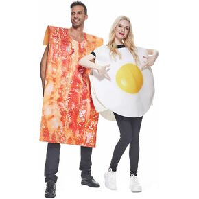 ReneeCho Breakfast Costume Fried Egg and Bacon Halloween Couple Food Costume Adult Funny Dating Outfit Yummy Costume