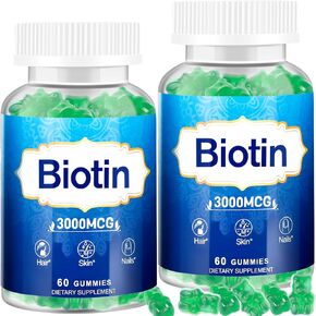 Hair Skin and Nails Gummies, 2 Pack High Potency Hair Vitamin for Women, Men & Kids, Vitamin D & E,B16,B12, Biotin Gummies for Hair Growth, Skin, and Stronger Nails, Lime Flavor, 120 Count