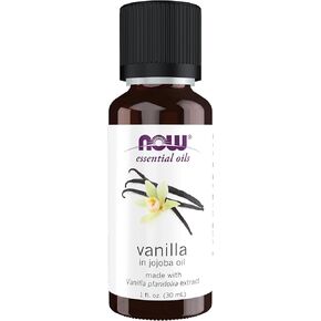 NOW Essential Oils, Vanilla Oil, Blend of Pure Vanilla Bean Extract in Pure Jojoba Oil, Sweet Aromatherapy Scent, Vegan, Child Resistant Cap, 1-Ounce