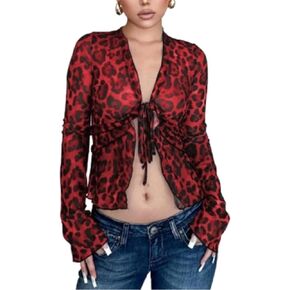 Leopard Print Top Cheetah Print Top Ruffles Trim Chiffon Top Ruffles Tops Y2k Tops Vintage 90s Sexy Top