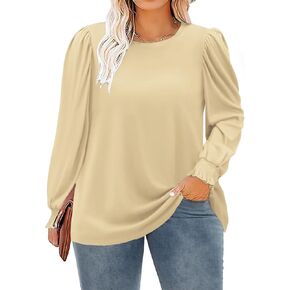 DOLNINE Womens-Plus-Size-Tops Dressy Puff Sleeve Casual Smocked Cuffs Tunic Shirts XL-5XL