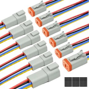 6 Set 4 Pin DT Deustch Waterproof Automotive Electrical Butt Connector with 16AWG -40℃-105℃ 600V Wires and Heat Shrink Tubes Connectors Kit for Car Truck Boat (C 4Pin Wiring 6Pair)