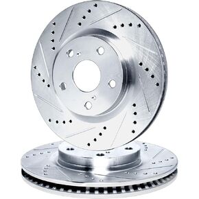 R1 Concepts Rear Brake Rotor Kit |Brake Rotors| Brake Disc |Drilled and Slotted||fits 1992-2000 Lexus GS300, LS400, SC300, SC400; Toyota Supra