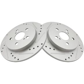 TRQ Rear Slotted Drilled Brake Rotor Pair Set for 2014-2020 Toyota Corolla / 2011-2014 Lexus CT200h / 2009-2013 Toyota Matrix / 2010-2020 Toyota Prius / 2009-2010 Pontiac Vibe