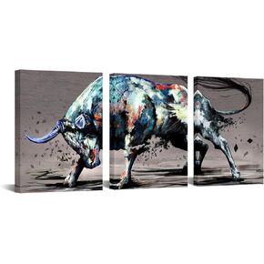 Zlove Fighting Bull Canvas Wall Art Colorful Bull Pictures Prints Wildlife Bull Painting Artwork for Cowboy Bedroom