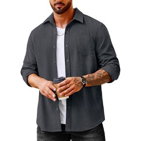 COOFANDY Men's Waffle Button Down Shirts Casual Long Sleeve Shacket Jacket with Pockets