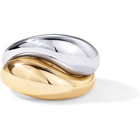 PAVOI 14K Gold Plated Mixed Metal Chunky Two Tone Wavy Dome Ring Pack for Women | Statement Ring Set