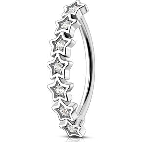 Melighting Star Belly Button Ring 14G Reverse Belly Ring Stainless Steel 316L 10/12/14/16 mm Belly Piercing Clicker Clear CZ Belly Piercing Jewelry for Women