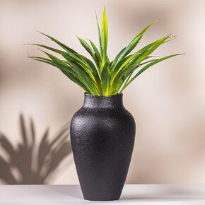 Black Textured Ceramic Vase 10.5 Inch with Faux Aloe Plant 19 Inch Minimalist Vases for Centerpieces Home Decor with Faux Succulents Aloe Vera Leaf Agave Plant in Decorative Vase for Entryway Decor