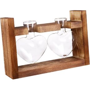 2Pcs Heart-Shaped Glass Vases with Wooden Rack Hydroponics Planter for Green Plants Retro Glass Vase Adornment for Home and Office Decoration
