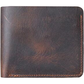 Mens Leather Trifold Wallet Crazy Horse Leather Coin Pouch Leather Money Clip Vintage Money Pouch for Men (Dark brown)