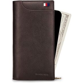 VANNANBA Long Wallets for Men with Zip Coin Pocket-RFID Blocking-Gift Package,Bifold Leather Credit Card Wallet(Brown)